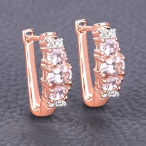 Morganite Earrings, Natural Morganite Ovals Hoop Earrings For Women In .925 Sterling Silver, Pink Jewelry, Bridesmaid Gift For Her