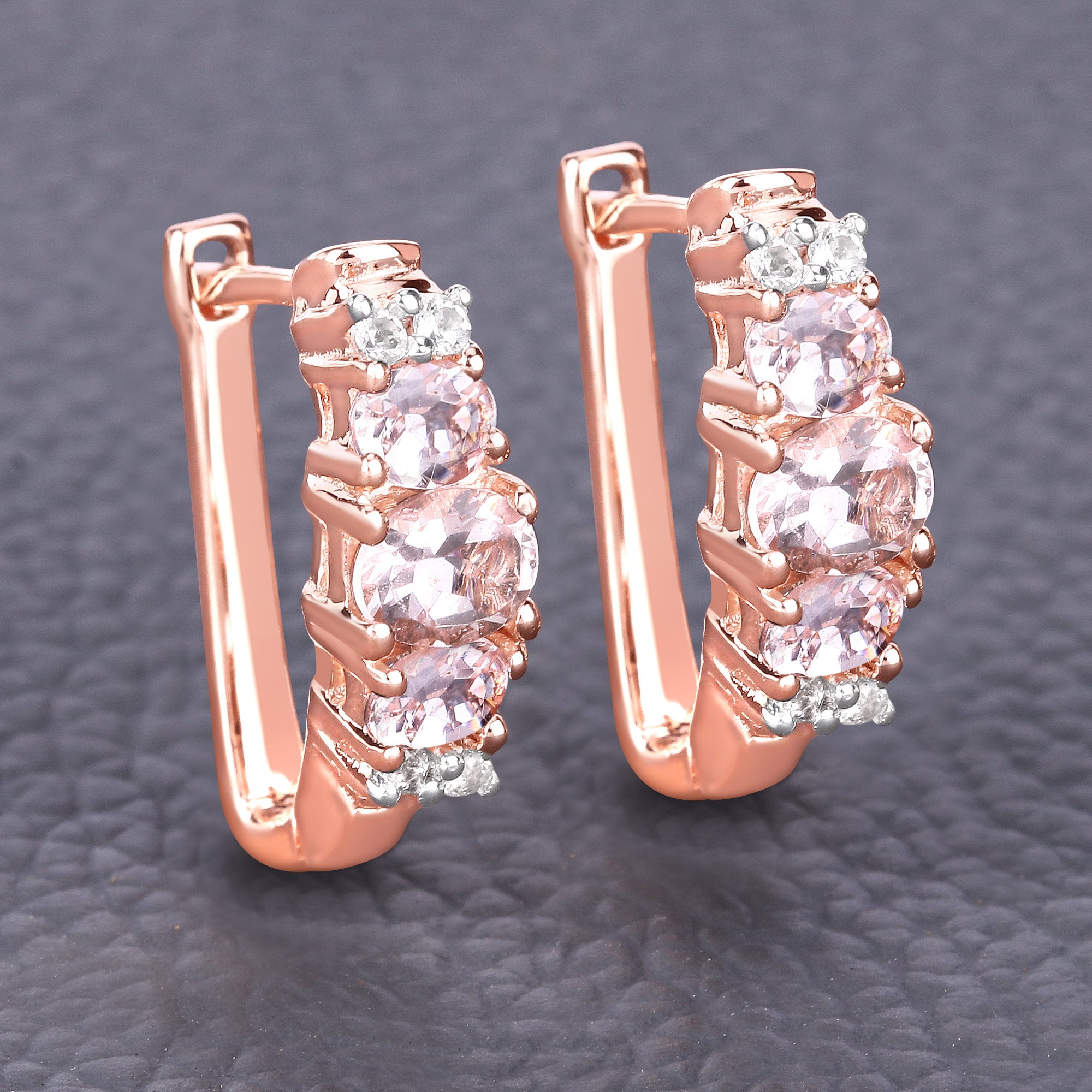 Morganite Earrings, Natural Morganite Ovals Hoop Earrings For Women In .925 Sterling Silver, Pink Jewelry, Bridesmaid Gift For Her