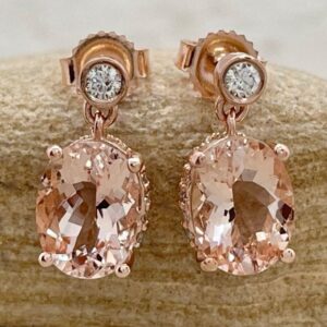 Oval Morganite Dangle Earrings With Filigree Baskets And Diamond Halos, Lifetime Care Plan Included, Genuine Gems And Diamonds Ls6861 Oval Morganite Dangle Earrings With Filigree Baskets And Diamond Halos, Lifetime Care Plan Included, Genuine Gems And Diamonds Ls6861