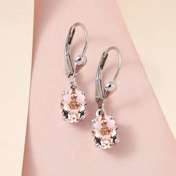 Oval Morganite Sterling Silver Leverback Earrings - Bridesmaid Jewelry