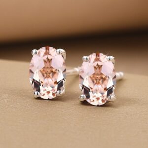 Oval Morganite Stud Earrings, Sterling Silver (7x5mm)