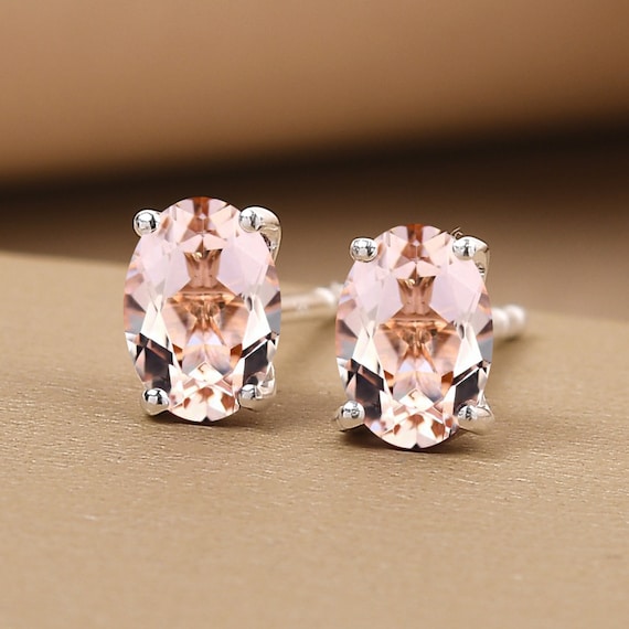 Oval Morganite Stud Earrings, Sterling Silver (7x5mm)