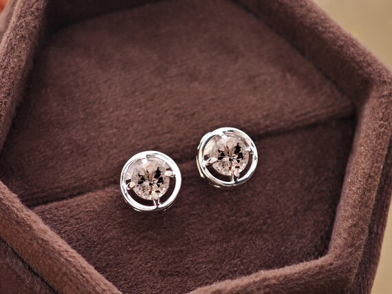 Peach Morganite Earrings For Women 925 Sterling Silver Stud Earrings Round Shape Morganite Earrings For Her Elegant Morganite Stud Earrings
