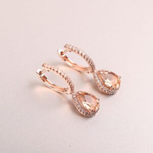 Peach Morganite Leverback Earrings: 14k Rose gold Earring Bridal Dangle earing Gifts for her Peach Morganite Leverback Earrings: 14k Rose gold Earring Bridal Dangle earing Gifts for her