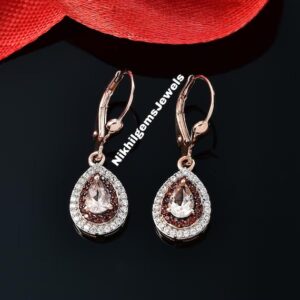 Peach Morganite Pear Stud Earrings: 18k Rose Gold Plated Sterling Silver