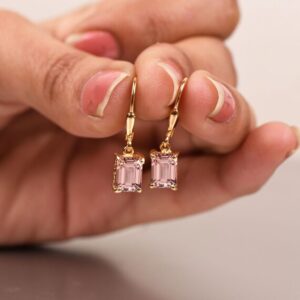 Peach Morganite Sterling Silver Leverback Earrings – Octagon, 7x5mm