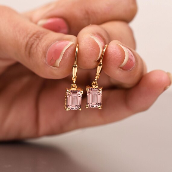 Peach Morganite Sterling Silver Leverback Earrings – Octagon, 7x5mm