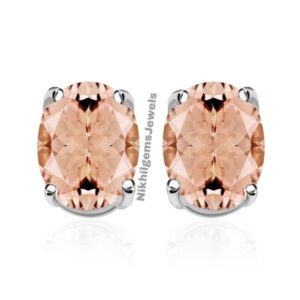 Peach Morganite Stud Earrings: 18k Rose Gold Plated Sterling Silver