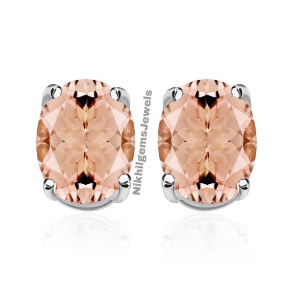 Peach Morganite Stud Earrings: 18k Rose Gold Plated Sterling Silver