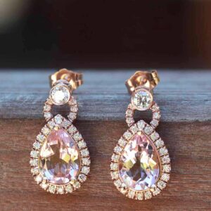 Pear Morganite Dangle Earrings With Diamond Halos And Studs, Lifetime Care Plan Included, Genuine Gems And Diamonds Ls4335 Pear Morganite Dangle Earrings With Diamond Halos And Studs, Lifetime Care Plan Included, Genuine Gems And Diamonds Ls4335