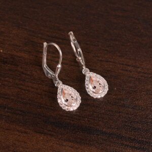 Pear Morganite Leverback Earrings: Sterling Silver Bridal Jewelry Pear Morganite Leverback Earrings: Sterling Silver Bridal Jewelry