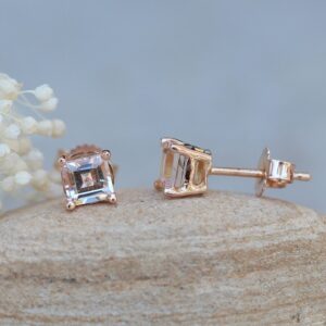 Princess Cut Morganite Earrings, Tiny Push Back Studs, Lifetime Care Plan Included, Genuine Gems And Diamonds Ls6793 Princess Cut Morganite Earrings, Tiny Push Back Studs, Lifetime Care Plan Included, Genuine Gems And Diamonds Ls6793
