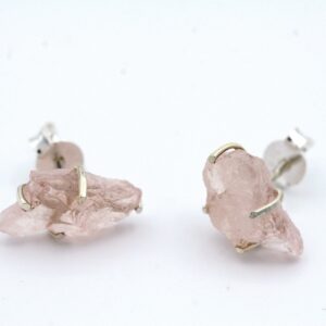 Raw Morganite Stud Earrings: Sterling Silver, Rough Gemstone Raw Morganite Stud Earrings: Sterling Silver, Rough Gemstone