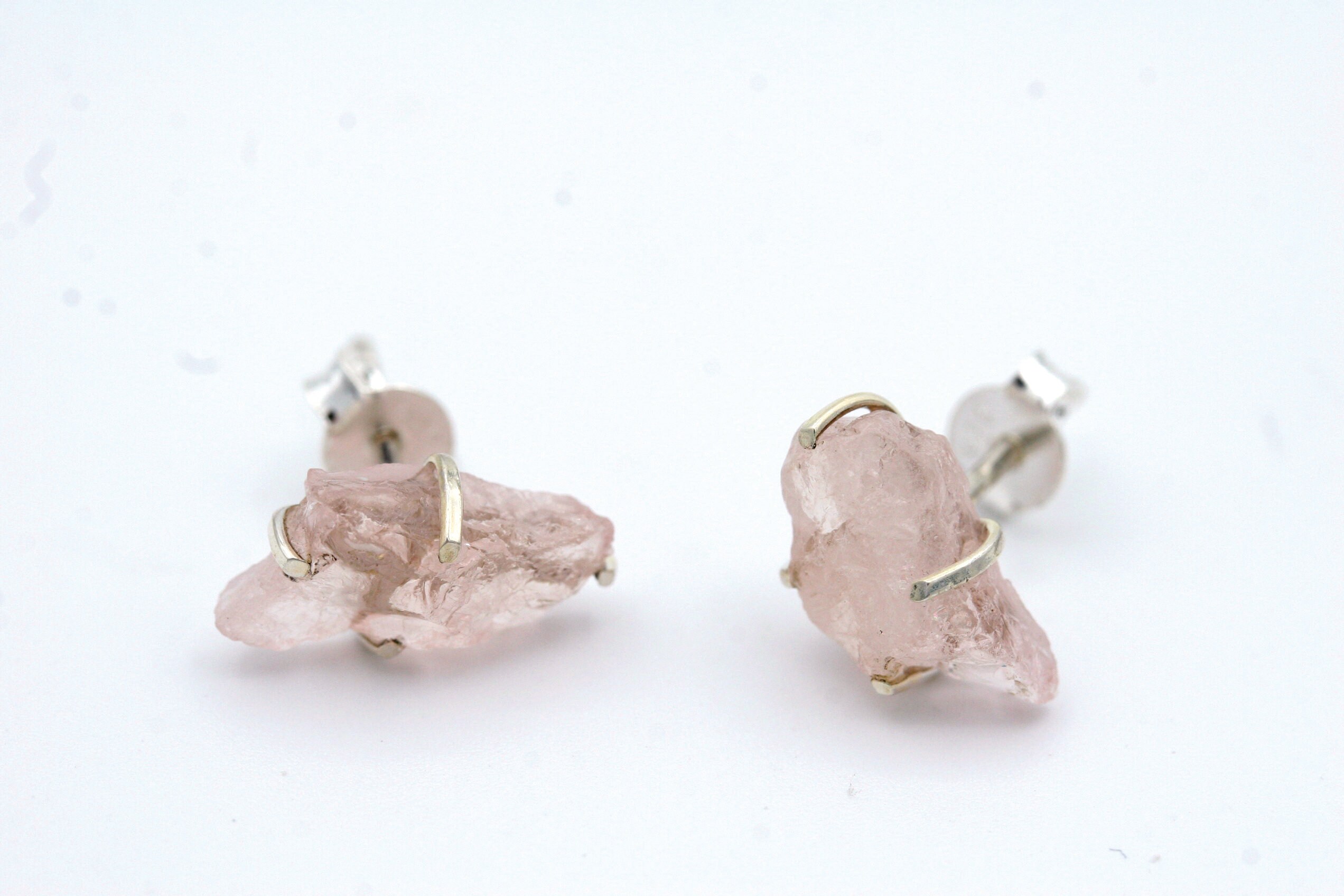 Raw Morganite Stud Earrings: Sterling Silver, Rough Gemstone Raw Morganite Stud Earrings: Sterling Silver, Rough Gemstone