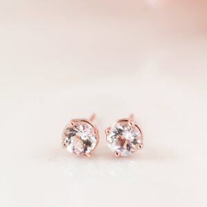 Rose Gold Morganite Studs: Dainty Prong Set Earrings