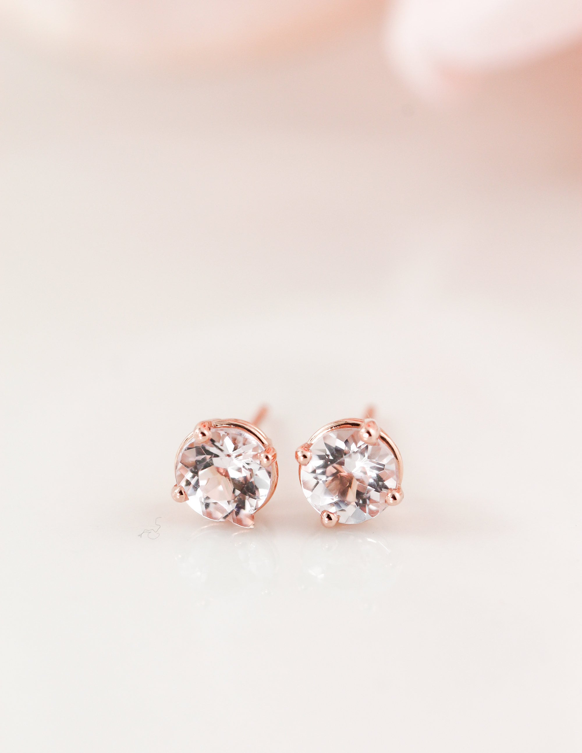 Rose Gold Morganite Studs: Dainty Prong Set Earrings