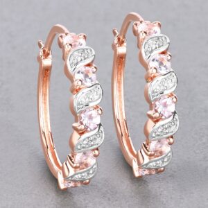 Morganite Silver Earrings, Genuine Morganite Hoop Silver Earrings For Women, Natural Pink Gemstone Earrings, Bridesmaid Gift For Her