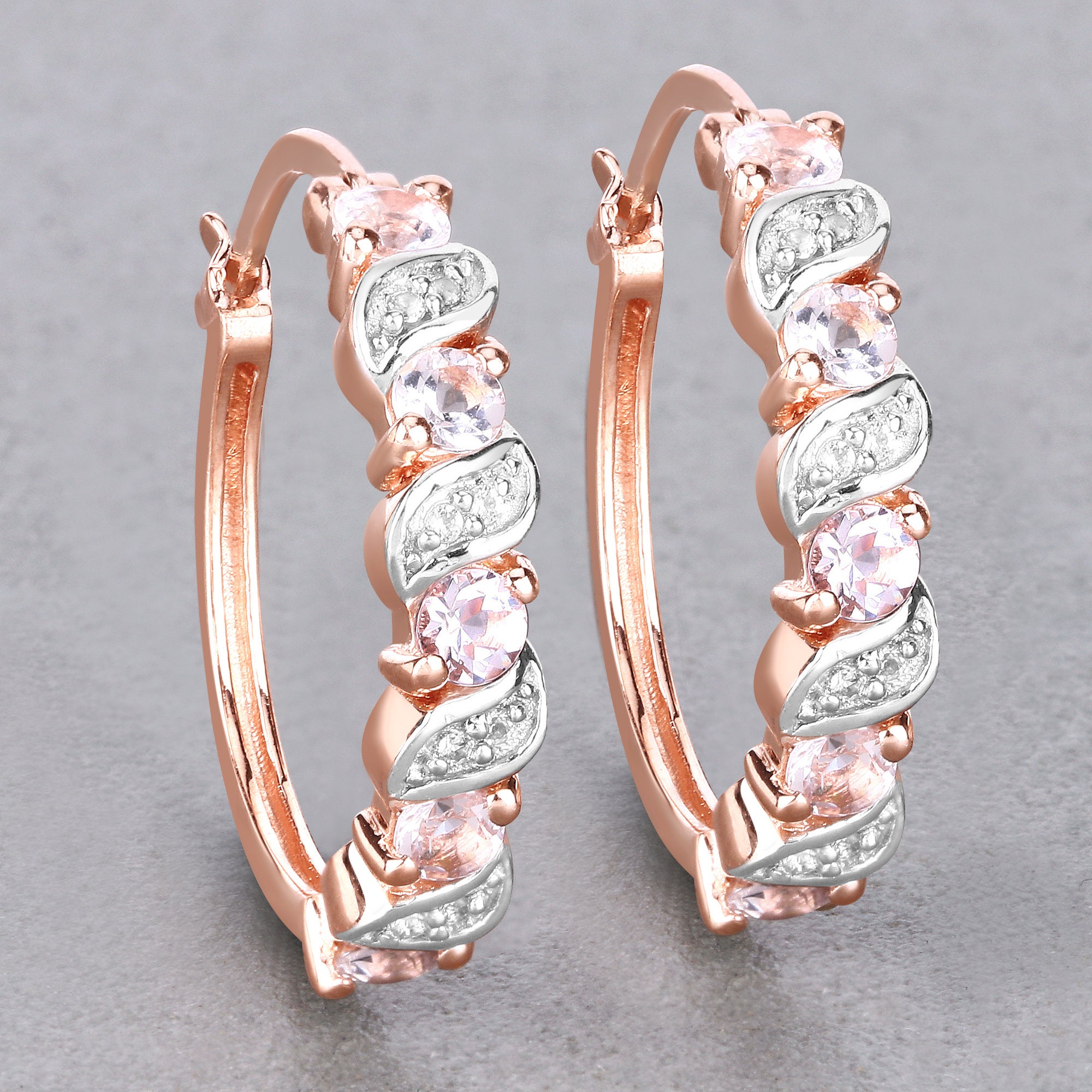 Morganite Silver Earrings, Genuine Morganite Hoop Silver Earrings For Women, Natural Pink Gemstone Earrings, Bridesmaid Gift For Her Morganite Silver Earrings, Genuine Morganite Hoop Silver Earrings For Women, Natural Pink Gemstone Earrings, Bridesmaid Gift For Her