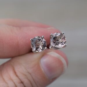 Morganite Stud Earrings (sterling Silver) - Peach - Natural Faceted Gemstone - 6 Or 7 Mm Round Morganite Stud Earrings (sterling Silver) - Peach - Natural Faceted Gemstone - 6 Or 7 Mm Round