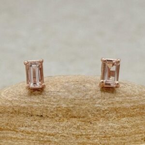 Tiny Emerald Cut Morganite Studs Genuine Natural Gems Push Back Post, Lifetime Care Plan Included, Ls6386 Tiny Emerald Cut Morganite Studs Genuine Natural Gems Push Back Post, Lifetime Care Plan Included, Ls6386