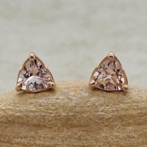 Trillion Cut Morganite Earrings Handmade With Genuine Natural Gems, Lifetime Care Plan Included, Genuine High Quality Gems Ls5683 Trillion Cut Morganite Earrings Handmade With Genuine Natural Gems, Lifetime Care Plan Included, Genuine High Quality Gems Ls5683