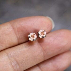 Vintage Art Deco Morganite Stud Earrings, Round Peach Sterling Silver Vintage Art Deco Morganite Stud Earrings, Round Peach Sterling Silver