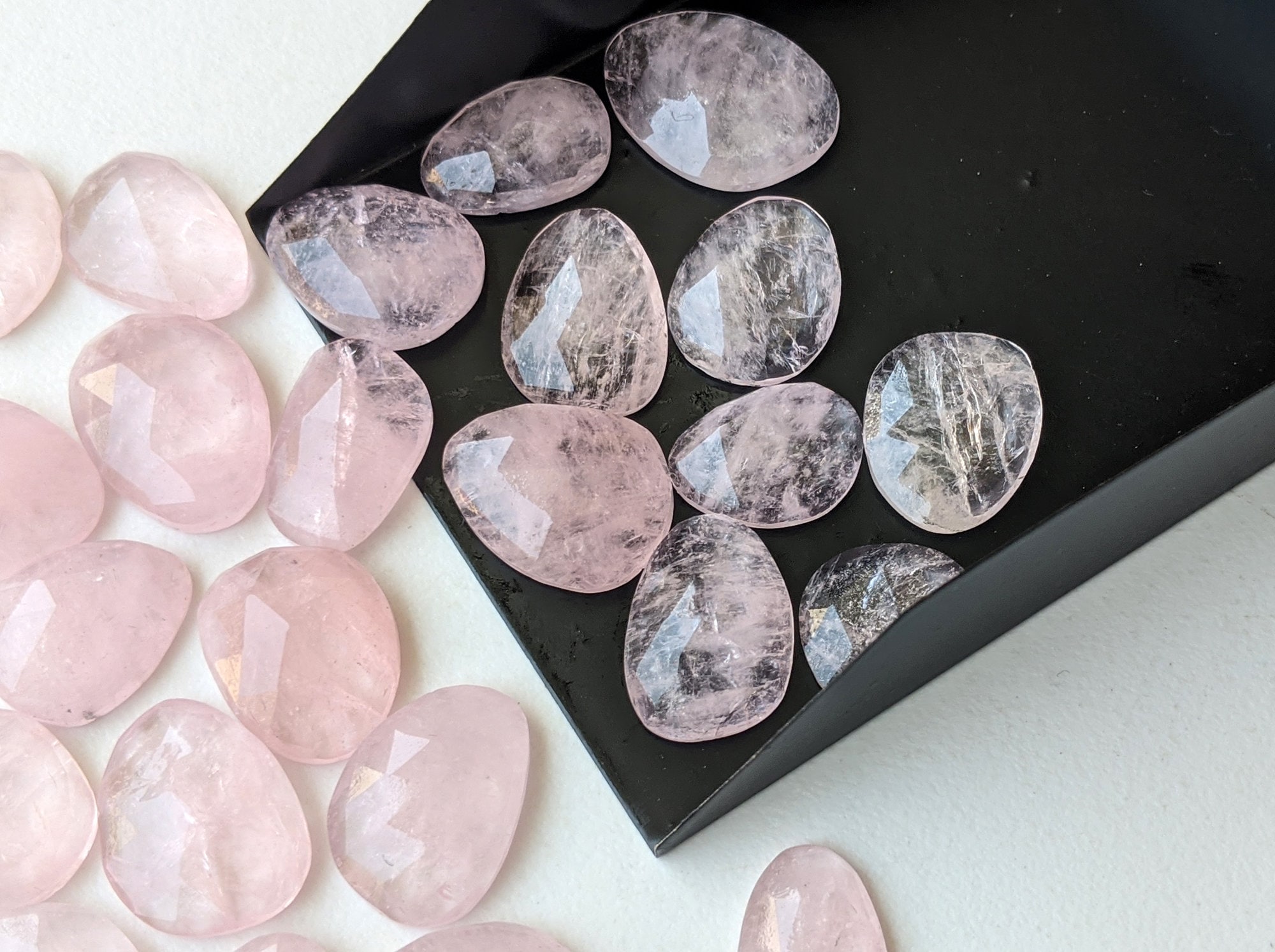 13-15mm Morganite Rose Cut Cabochons, 5 Pcs Natural Morganite Flat Back Cabochons, Loose Faceted Morganite Gemstones - Pnt55a