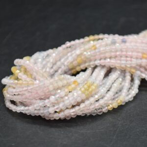 2mm Mixed Beryl Morganite Gemstone Faceted Round Beads - 15" Strand | Gemstone Beads For Jewellery Making