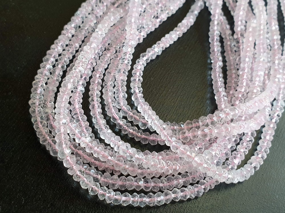 3.5-4mm Morganite Faceted Rondelle Beads, Natural Morganite Beads, Pink Morganite Beads For Jewelry (6.5in To 13in Options) - Aag55