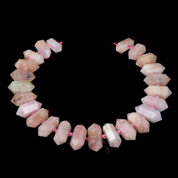 36x12-23x12mm Natural Pink Morganite Gemstone Gradated Center Drilled Faceted Points Beads 15.5 Inch Full Strand Bulk Lot(80016728-s18)