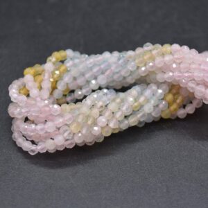 3mm Mixed Morganite Faceted Round Beads | 15" Strand | Natural Gemstone Beads For Jewellery Making