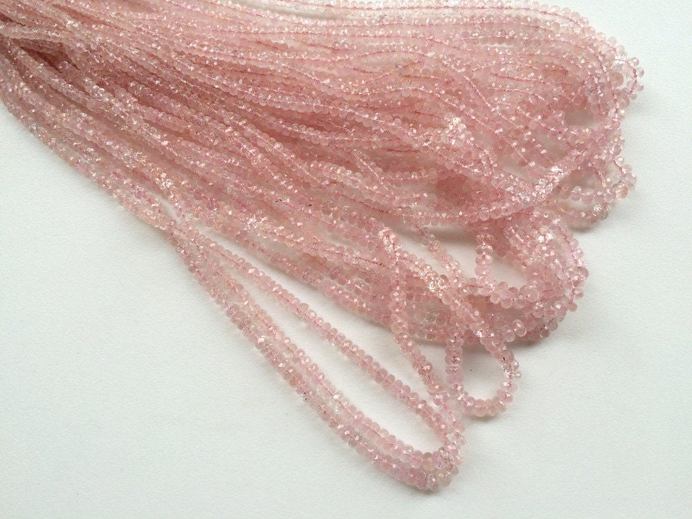 4.5-6mm Morganite Faceted Rondelle Beads, Morganite Bead For Jewelry, Morganite Faceted Stone, Pink Aquamarine Beads (5in To 10in) - Aga37p