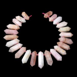 50x13-28x13mm Natural Pink Morganite Gemstone Gradated Top Drilled Faceted Points Loose Beads 15.5 Inch Full Strand (80016539-s16)