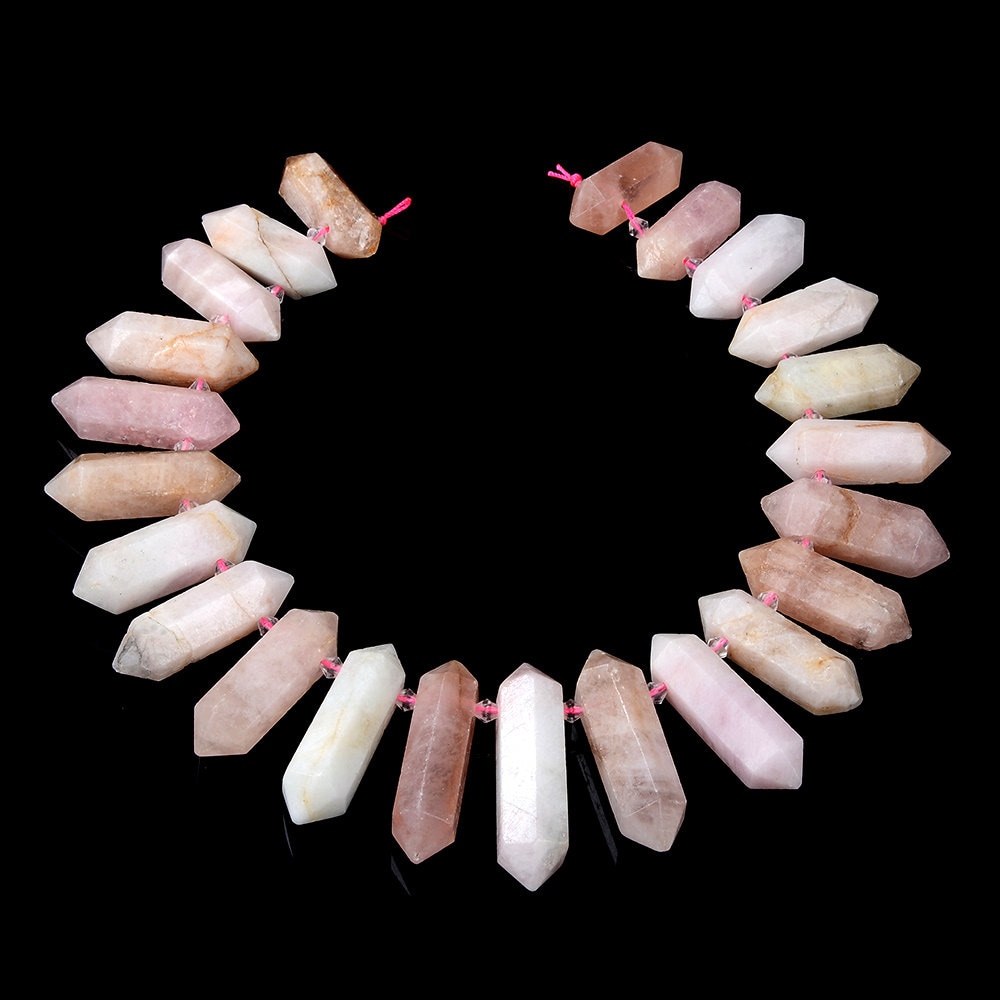50x13-28x13mm Natural Pink Morganite Gemstone Gradated Top Drilled Faceted Points Loose Beads 15.5 Inch Full Strand (80016539-s16)