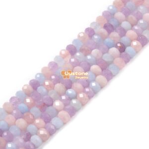 6mm Rainbow Morganite Faceted Rondelle Loose Gemstone Beads 16"