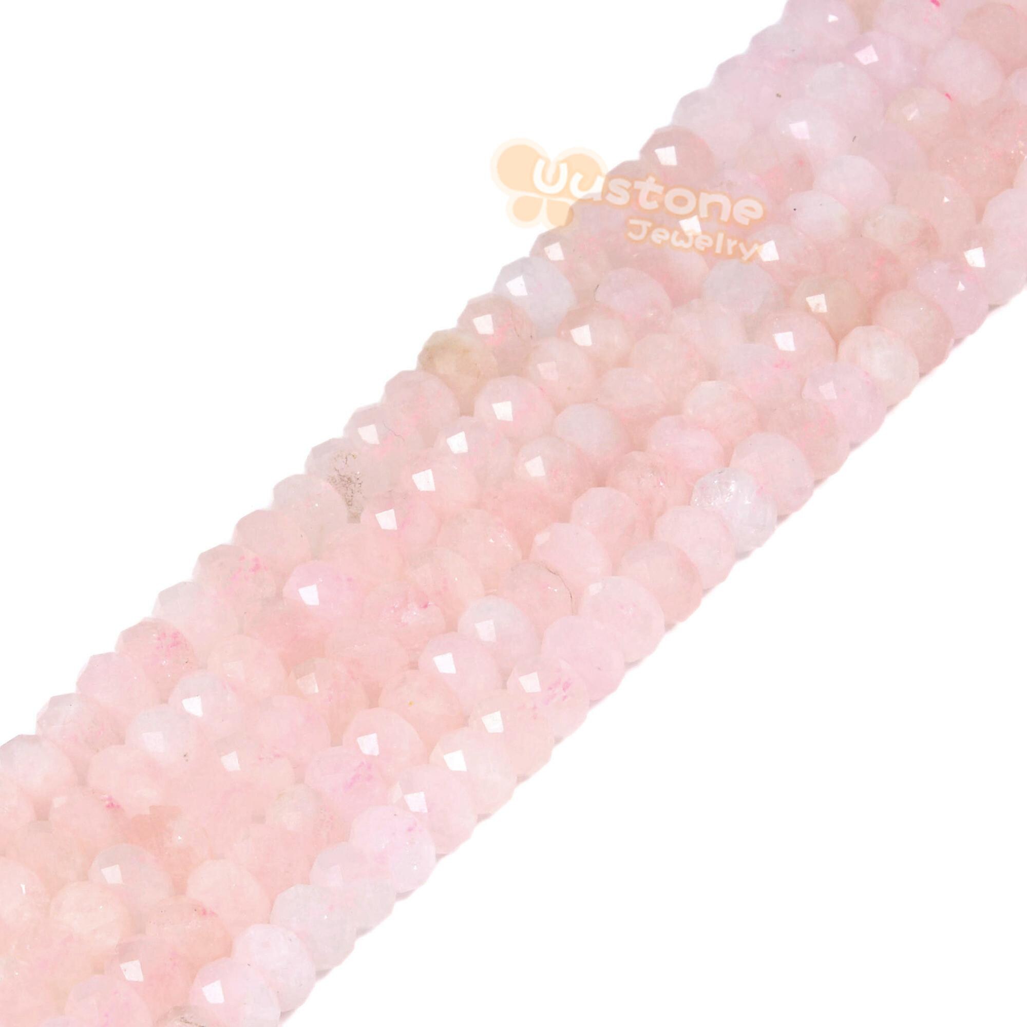 6mm To 7mm Pink Morganite Faceted Rondelle Loose Gemstone Beads 16"