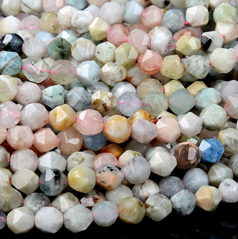 7mm Natural Morganite Gemstone Star Cut Faceted Loose Beads (d400)