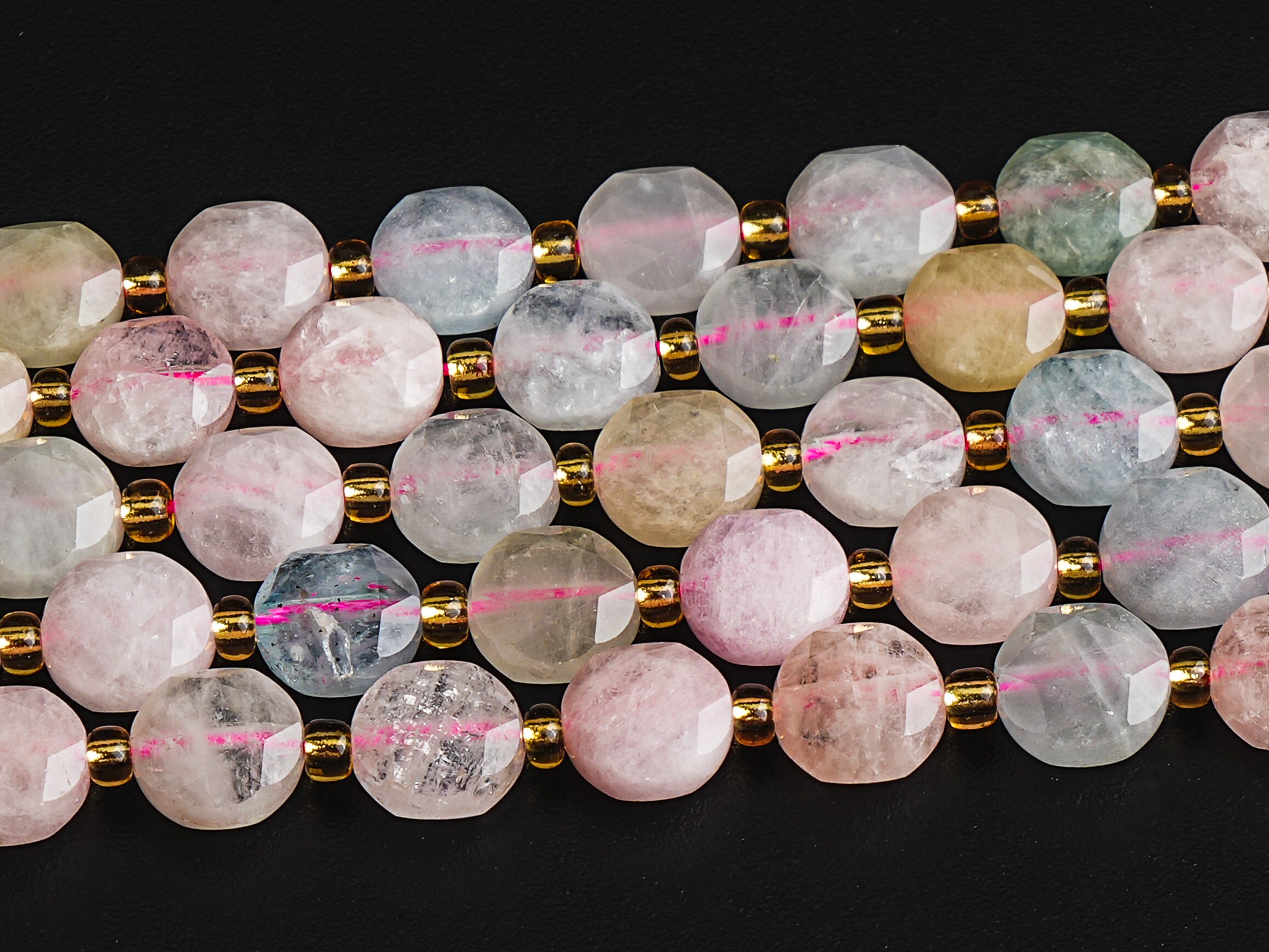 8mm Multicolor Morganite Beads Grade Aa Genuine Natural Gemstone Faceted Coin Loose Beads 15"/7.5" Bulk Lot Options