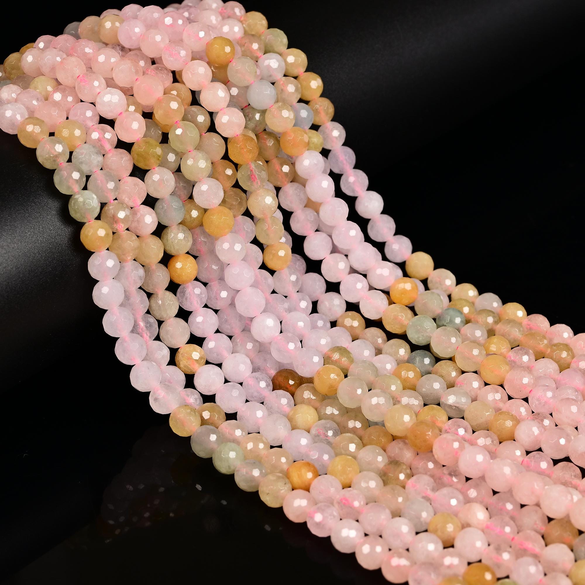 Gradient Natural Morganite Faceted Round Beads Size 6mm 8mm Size 15.5" Strand Gradient Natural Morganite Faceted Round Beads Size 6mm 8mm Size 15.5" Strand