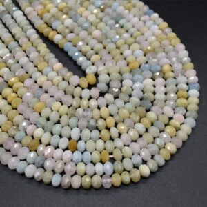 Mixed Morganite Gemstone Faceted Rondelle Spacer Beads - 8mm X 6mm - 15" Strand