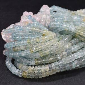 Multi-coloured Beryl Morganite Gemstone Irregular Faceted Rondelle Beads - 5mm, 6mm, 7mm Sizes - 13" Strand