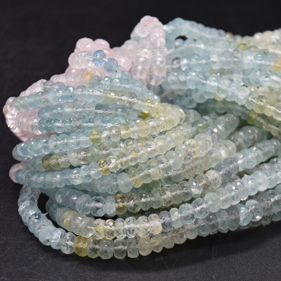 Multi-coloured Beryl Morganite Gemstone Irregular Faceted Rondelle Beads - 5mm, 6mm, 7mm Sizes - 13" Strand
