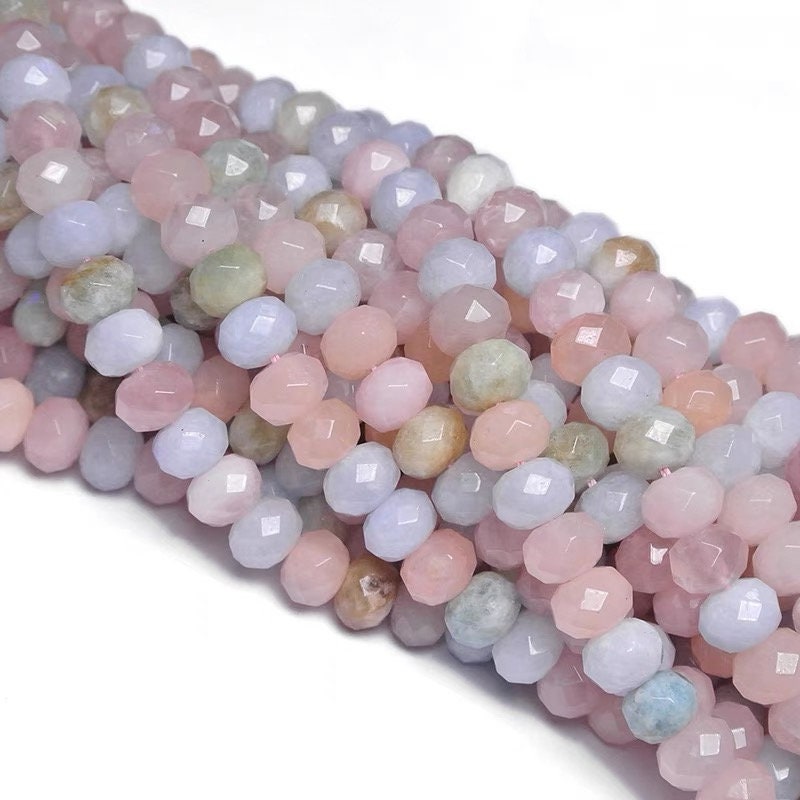 Natural Faceted Morganite Rondelle Shape Beads,morganite Faceted Rondelle Shape Loose Diy Beads Supply.15 Inches One Strand