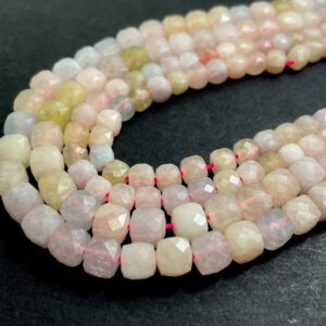 Natural Morganite Square Cube Faceted Size 6mm 7mm Pink Gemstone Beads - Pgs262