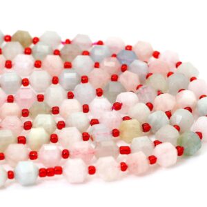Rainbow Morganite Beads, Natural Morganite Octagon Faceted Round 7mm X 8mm Double Terminated Points Gemstone Beads - Pgs306
