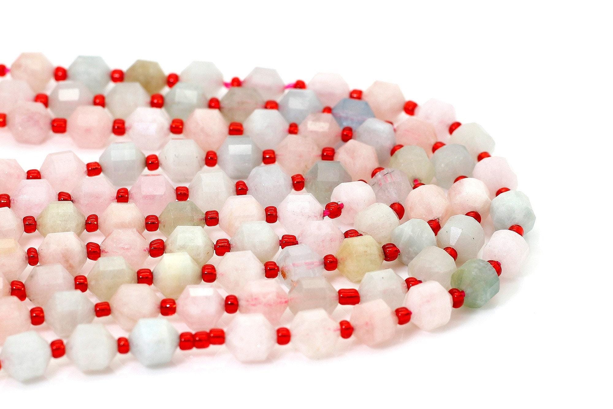 Rainbow Morganite Beads, Natural Morganite Octagon Faceted Round 7mm X 8mm Double Terminated Points Gemstone Beads - Pgs306