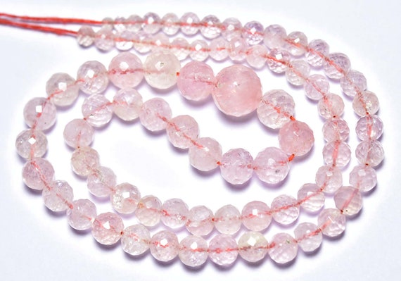 Morganite Round Beads - 7.5 Inches - Natural Beautiful Faceted Morganite Round Beads Strand - Size Is 4.5-7mm #779
