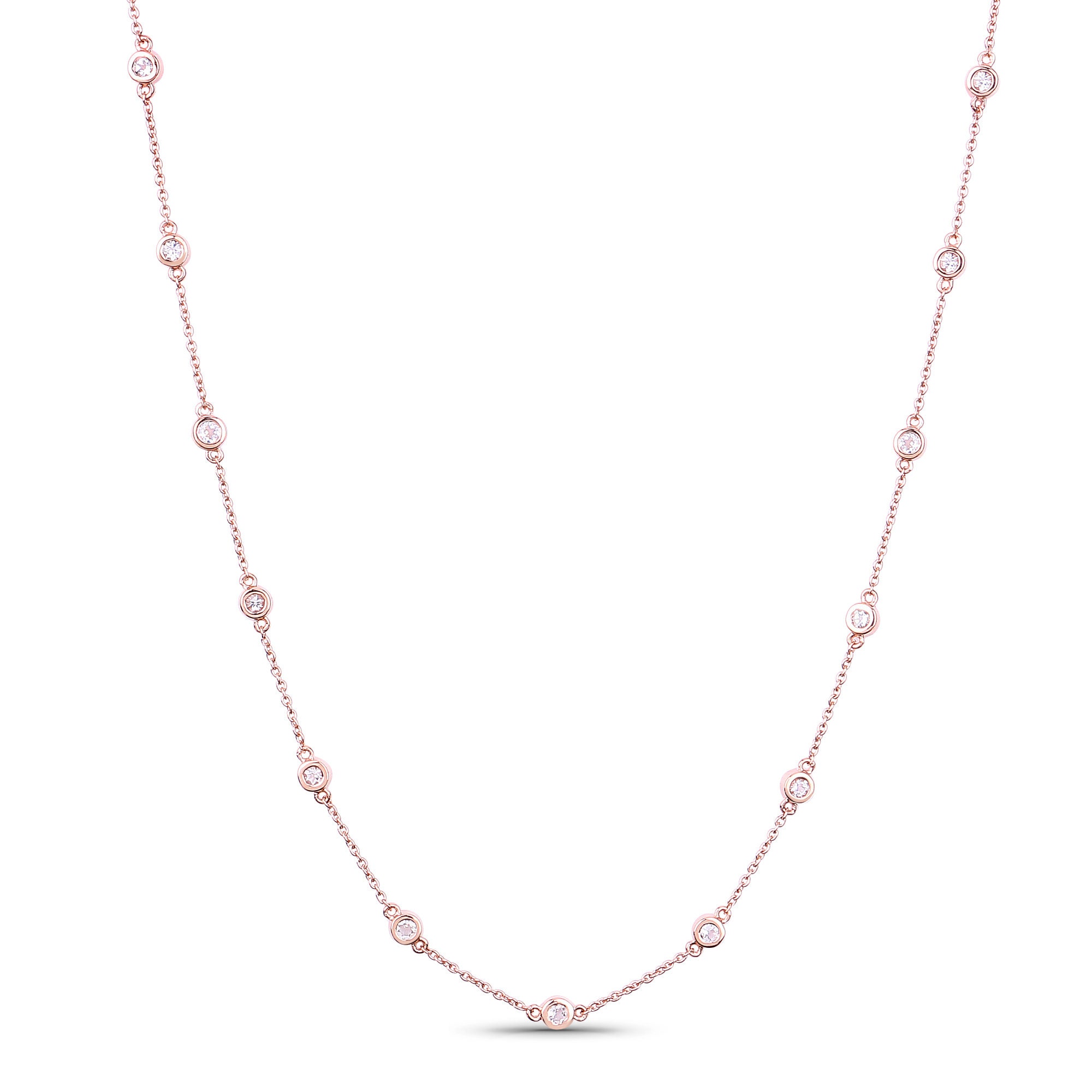 18k Rose Gold Plated Sterling Silver Morganite By The Yard Necklace, Morganite Necklace, Bezel Necklace, Station Necklace, Gift For Her