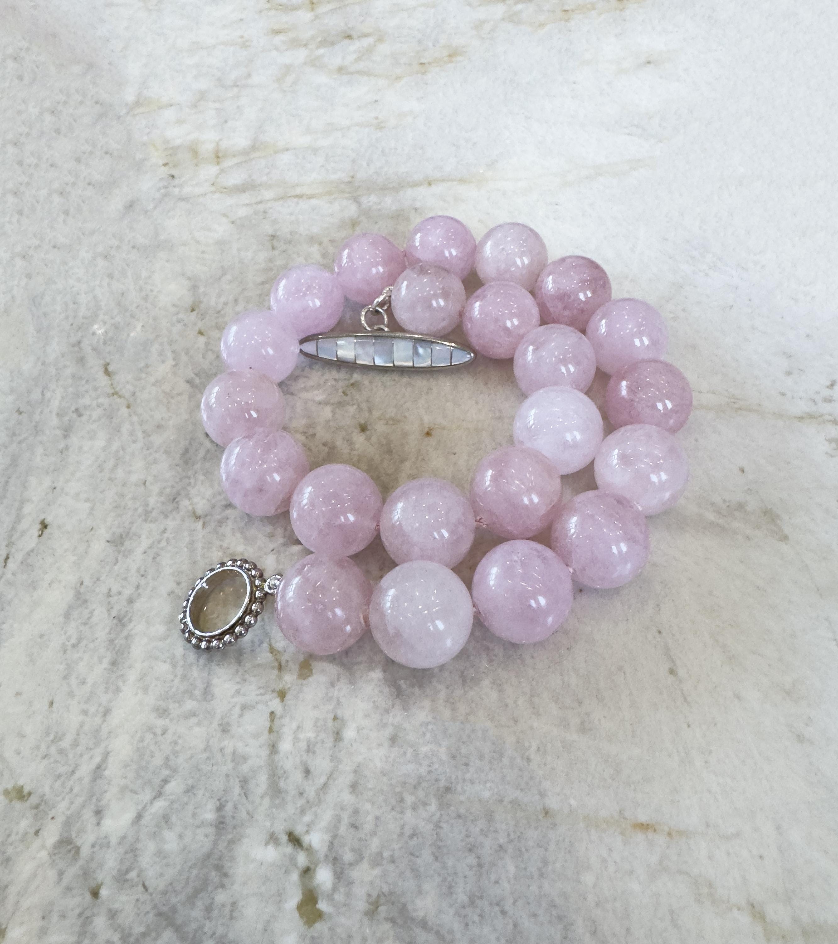 Morganite Necklace - 18mm Pink With Custom Clasp Hand Knotted