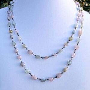 Aquamarine Gemstone Necklace Oxidized Sterling Silver, Choose 16 Inch Choker or 18 Inch Necklace, Pink Morganite, Pastel, March Birthstone